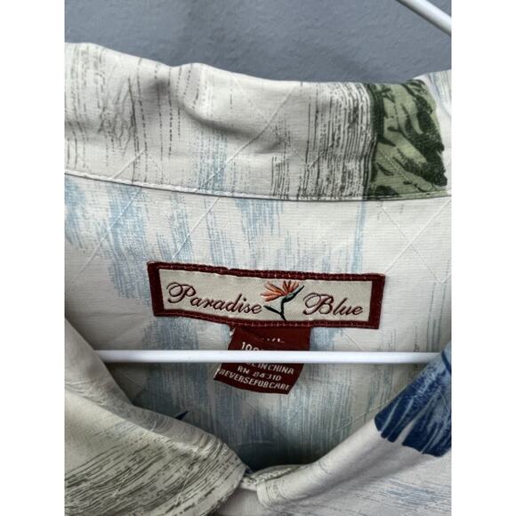 Paradise Blue Men's Hawaiian Shirt Size XXL 100% Silk Short Sleeve Tan Blue - Picture 5 of 8